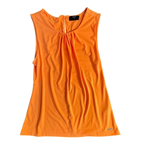 Tahari Tops - T Tahari Womens Orange Pleated Neck Sleeveless Keyhole Blouse Medium